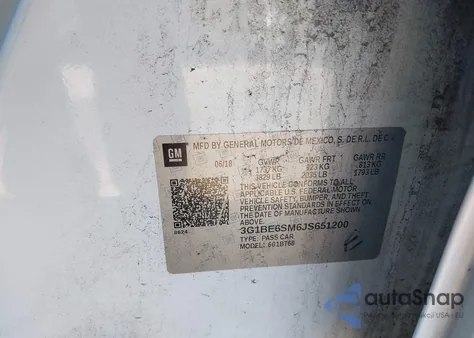 2018 Chevrolet Cruze Lt Auto z USA, uszkodzony, nr VIN 3G1BE6SM6JS651200